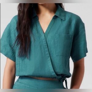 Athleta Playa Linen Tie Top, Green-Blue, L